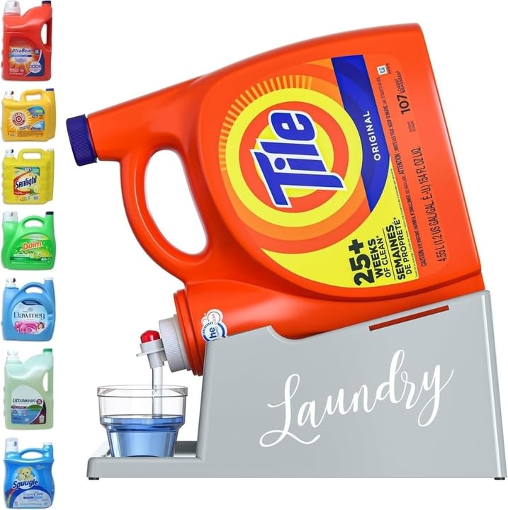 Skywin Laundry Detergent Holder Stand Organizer and Drip Tray for Laundry Room Organization, Laundry Soap Holder for Liquid Laundry Detergent, Laundry Detergent Stand (Grey with Print) - Image 2